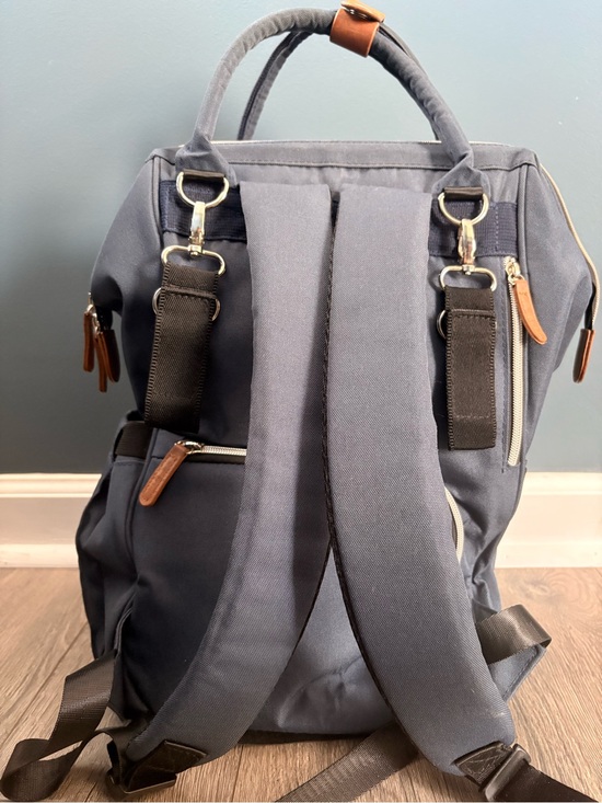 canvas leather diaper backpack Canvas Navy Diaper Backpack with vegan Leather Accents